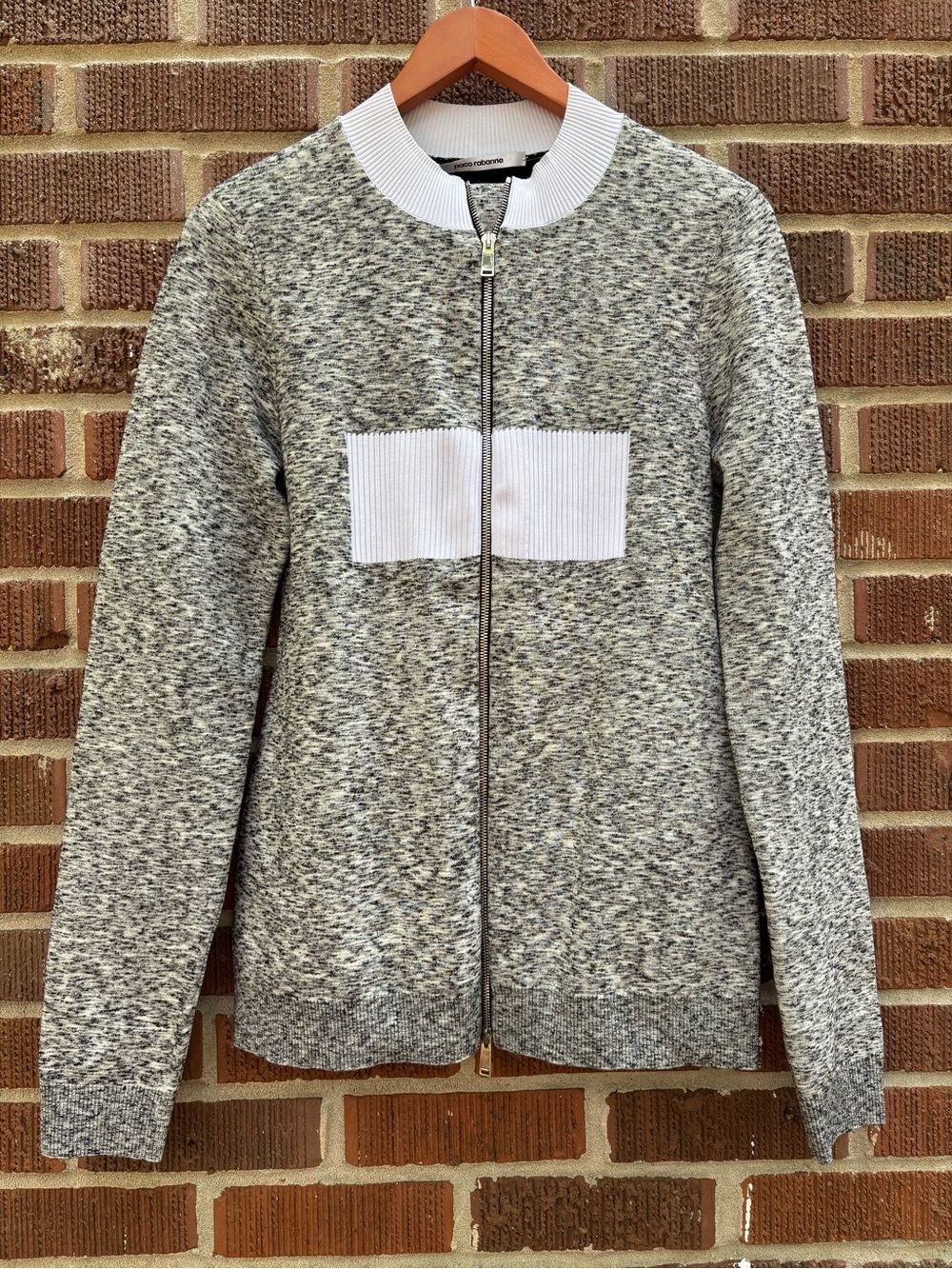 Paco Rabanne textured marbled zipper gray bomber sweater jacket Sz 42 EU